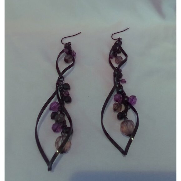 Vintage Black & Purple Beaded Dangle Earrings - Picture 1 of 4